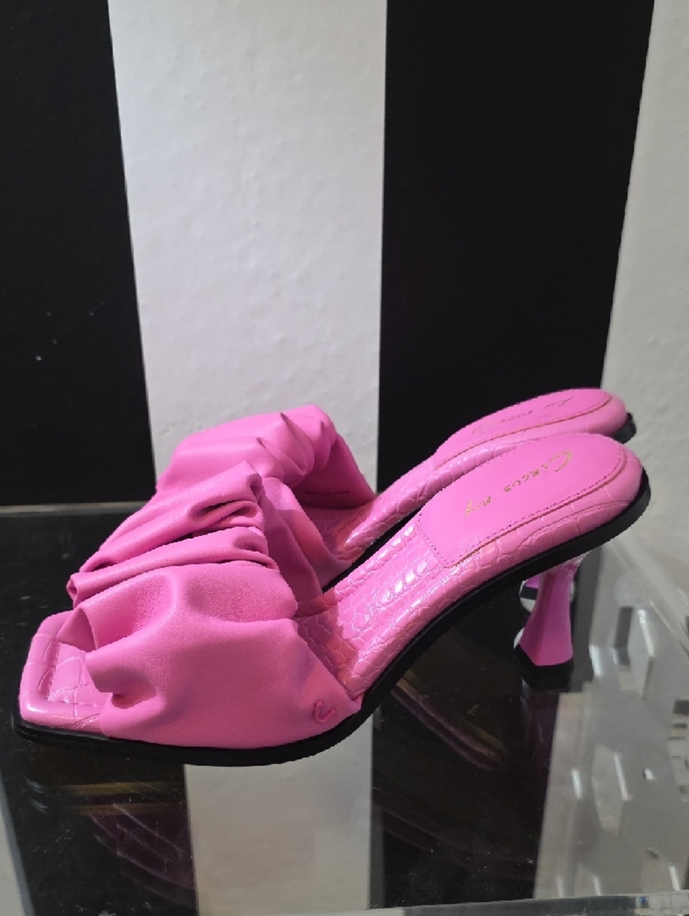 Circus NY Pink Ruched Slide Heels Sandals - Picture 3 of 6